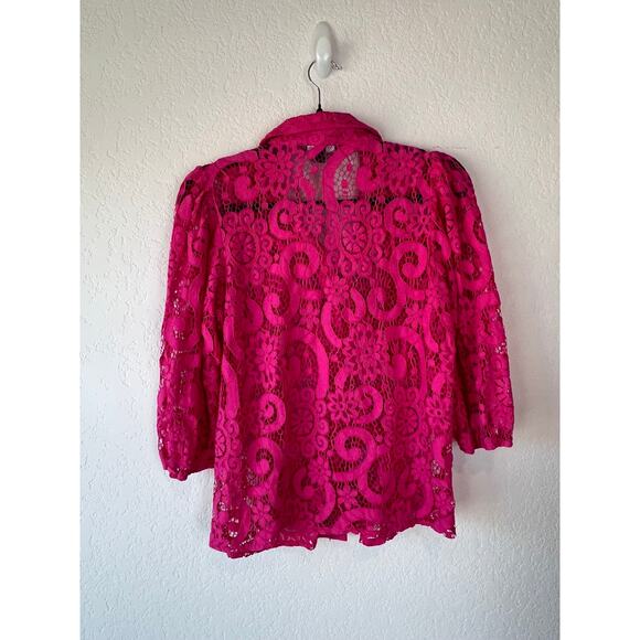 Saks Fifth Avenue Pink Lace Button Up Top size Small - Picture 4 of 5
